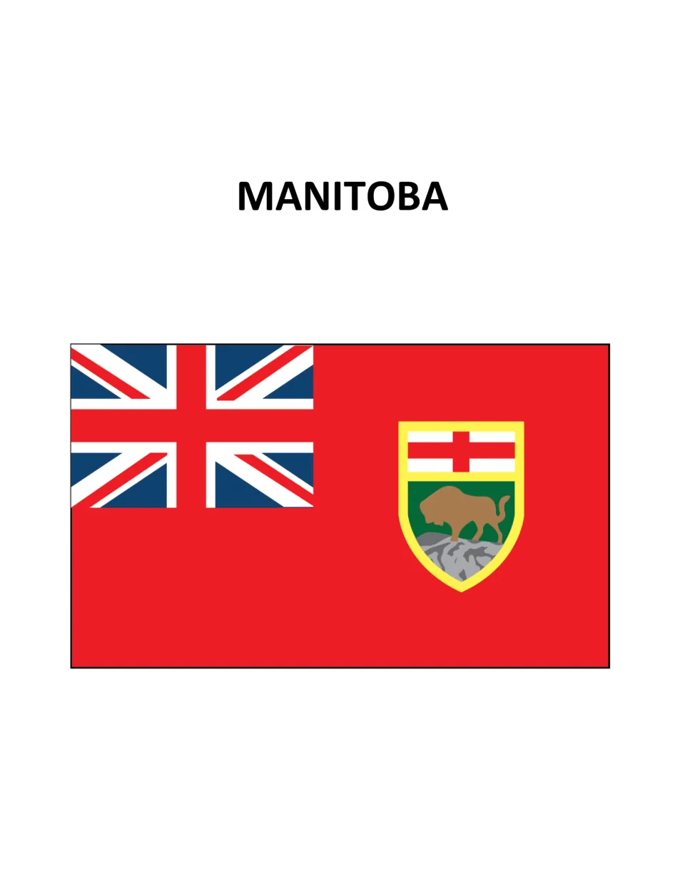 Manitoba flag poster: red ensign with the Union Jack in the corner and a shield showing a bison standing on a rock