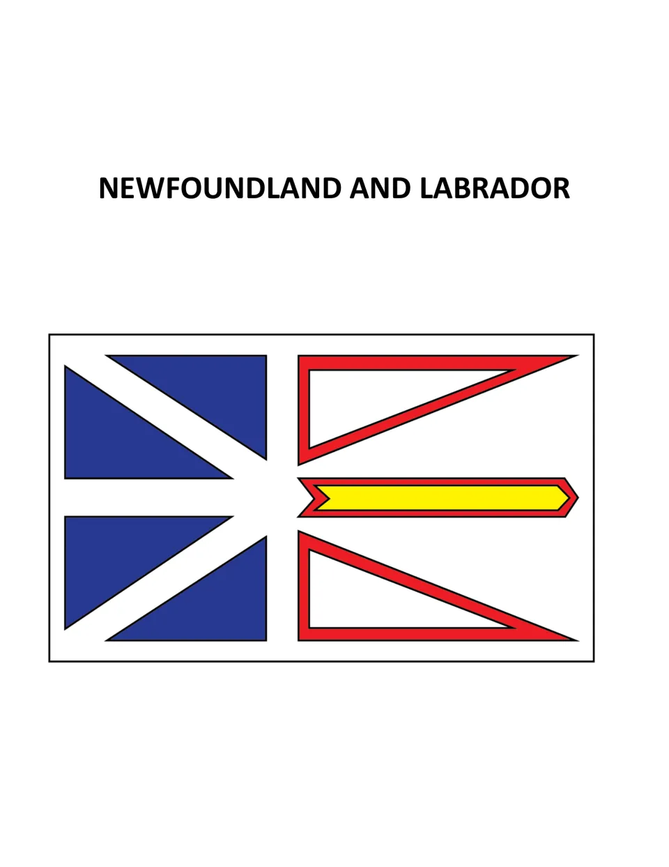 Newfoundland and Labrador flag poster: blue triangles on white with red-outlined triangles and a gold arrow