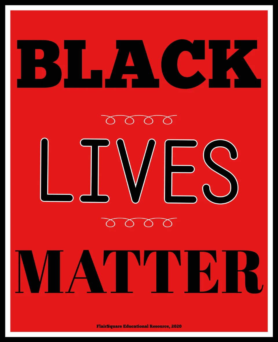 Red version of the classroom poster stating “Black Lives Matter,” the second of six posters in the set.