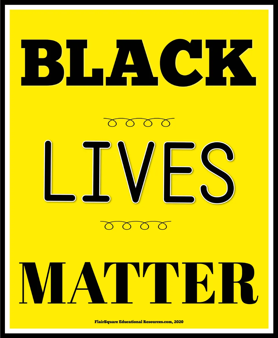 Yellow version of the classroom poster stating “Black Lives Matter,” the fifth of six posters in the set.