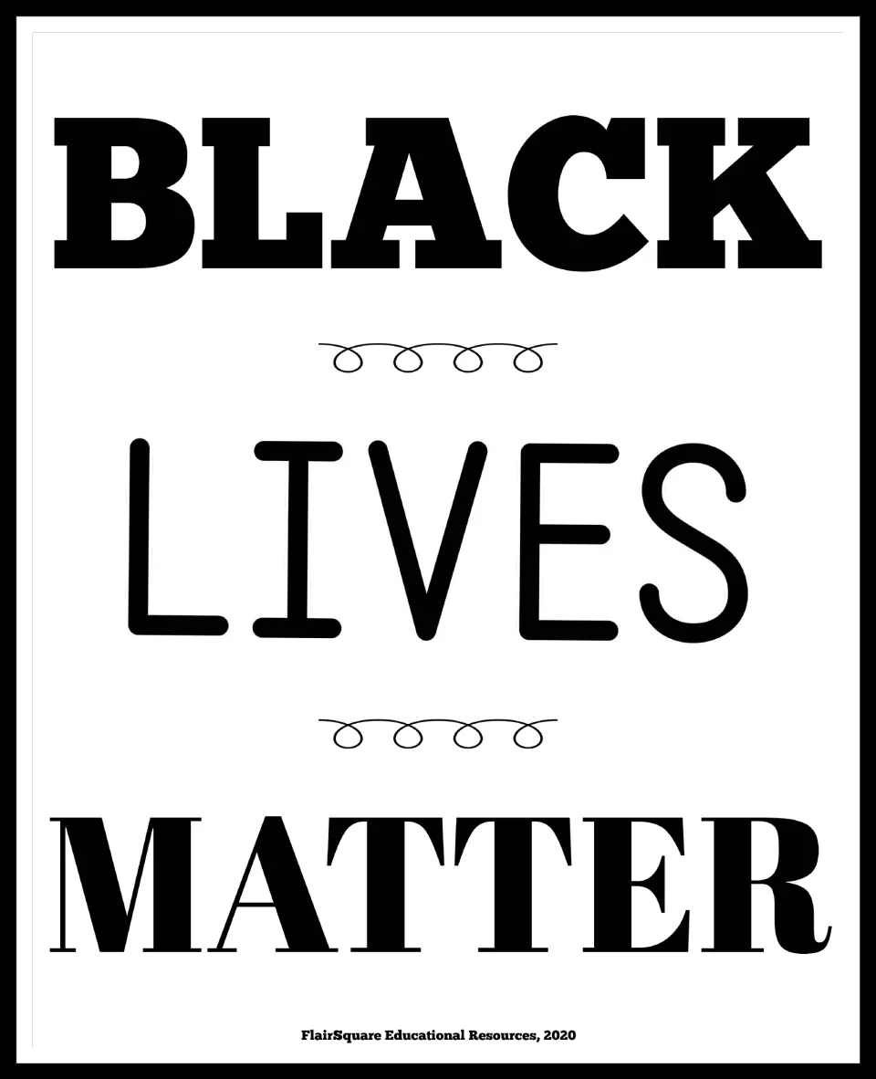 White version of the classroom poster stating “Black Lives Matter,” the sixth and final poster in the set.