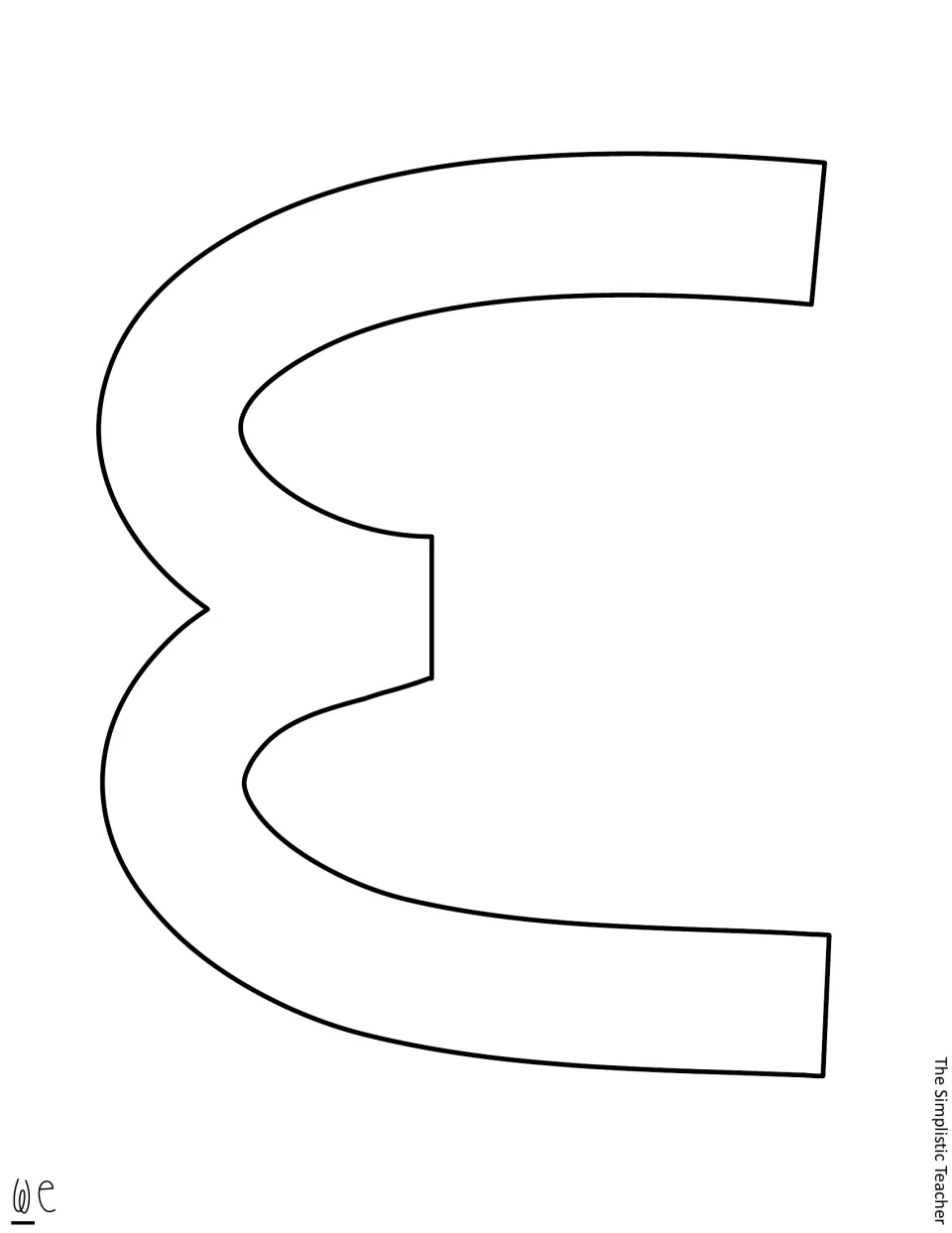 Cut-out piece: large outline of the letter w from the word we, printed sideways for tracing and cutting