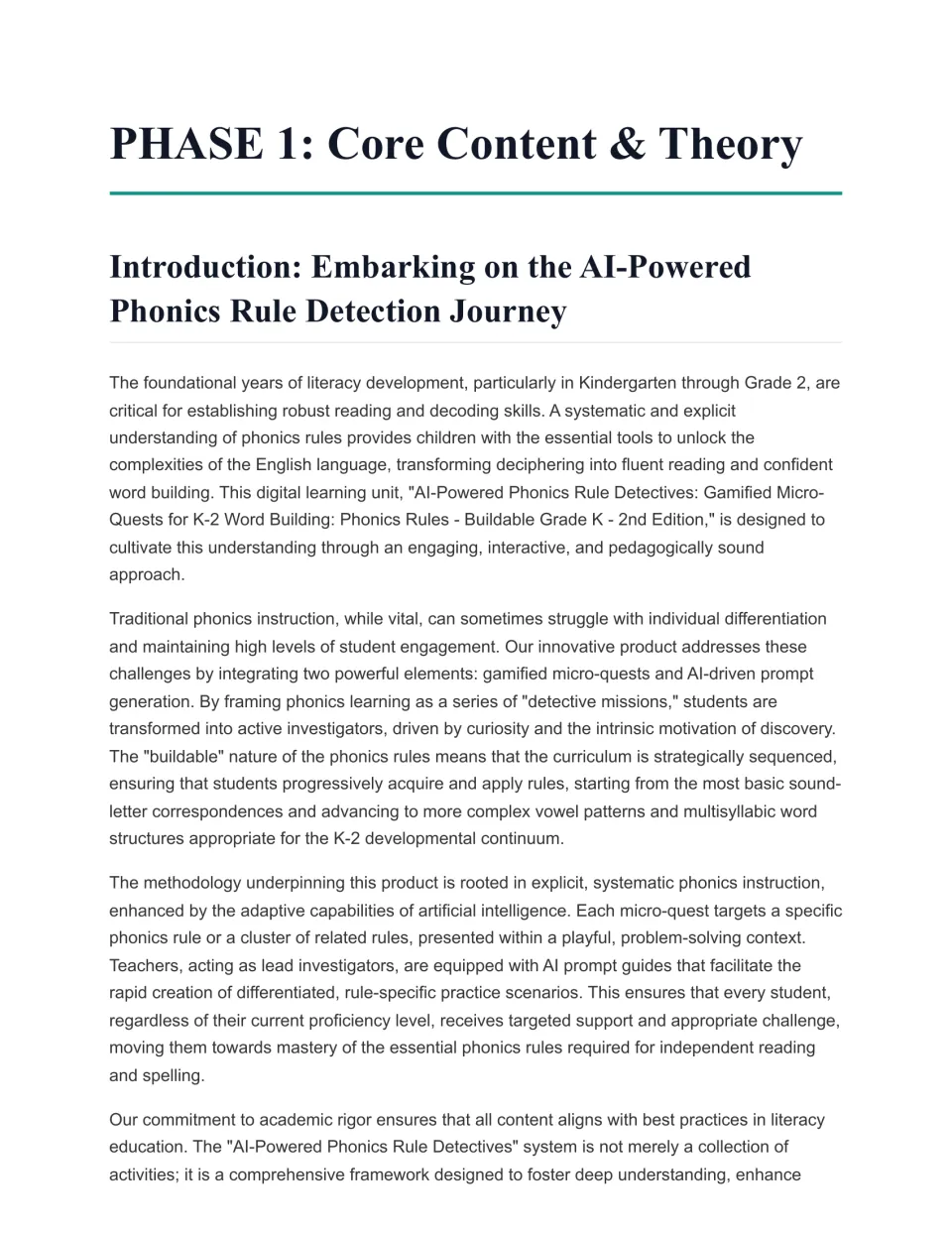 Phase 1 introduction to AI-powered phonics rule detection: overview of gamified micro-quests and AI prompt guides