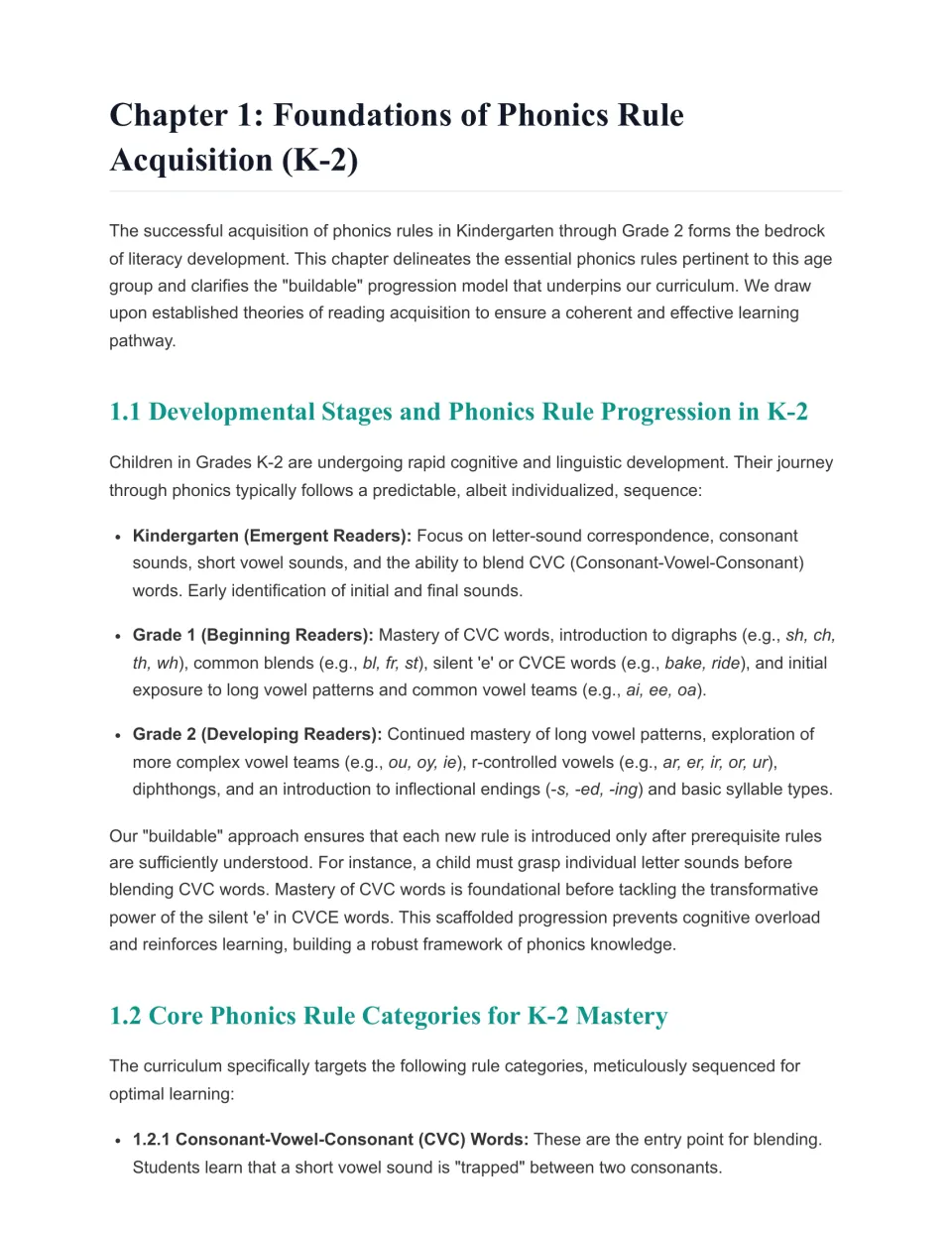 Chapter 1, phonics rule acquisition: K-2 progression from CVC to digraphs, blends, vowel teams and r-controlled vowels