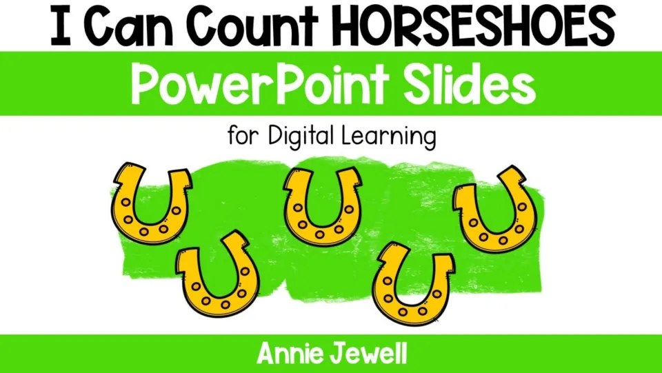 Cover for I Can Count Horseshoes PowerPoint slides for digital learning, with author Annie Jewell named