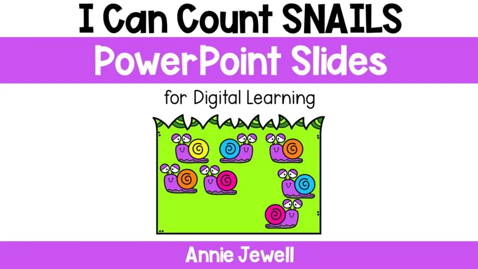 Cover of I Can Count Snails PowerPoint Slides for Digital Learning, by Annie Jewell, showing seven snails
