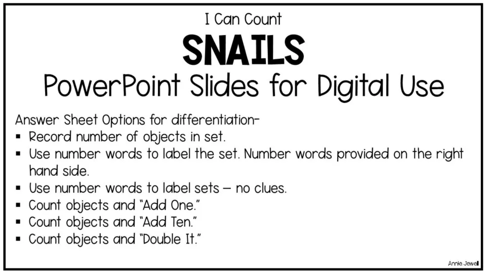 Guide to six counting answer sheet options: numerals, number words with or without clues, and three math extensions