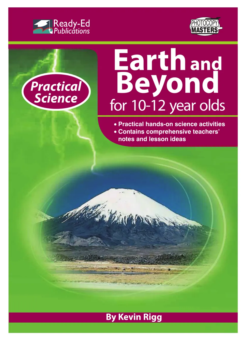 Science activity book cover identifying ages 10–12, hands-on lessons, teacher notes, and author Kevin Rigg