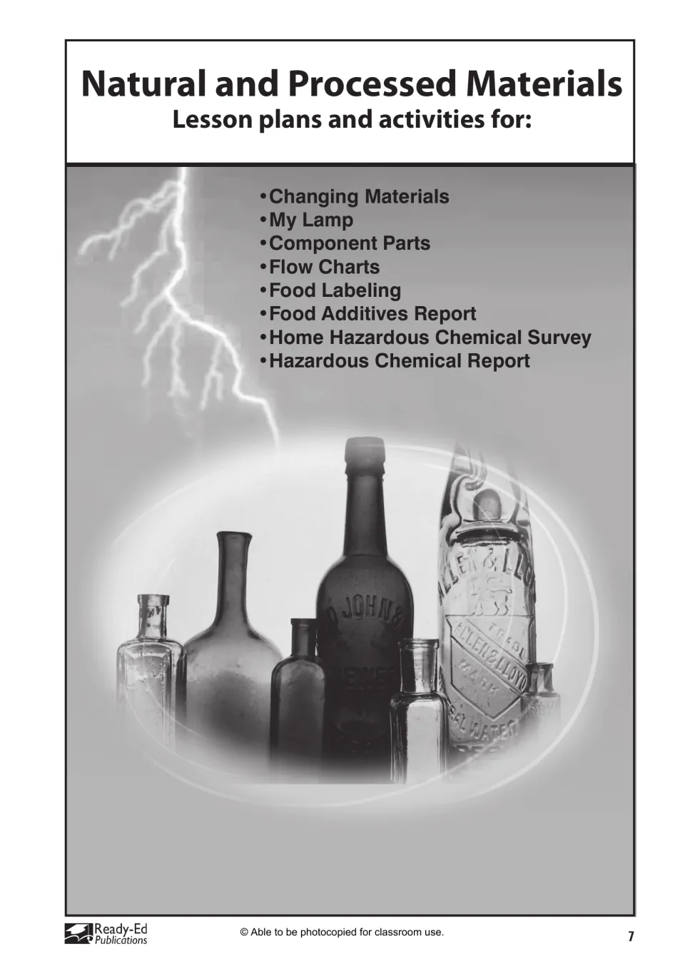 Lesson plans title page naming all 8 topics: Changing Materials, My Lamp, Component Parts and five more