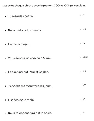 COD et COI – French Pronouns Exercises Worksheet – sample page 3