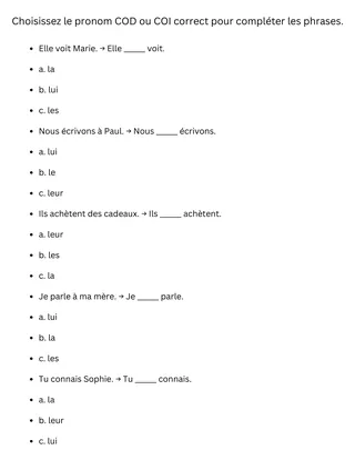 COD et COI – French Pronouns Exercises Worksheet – sample page 4