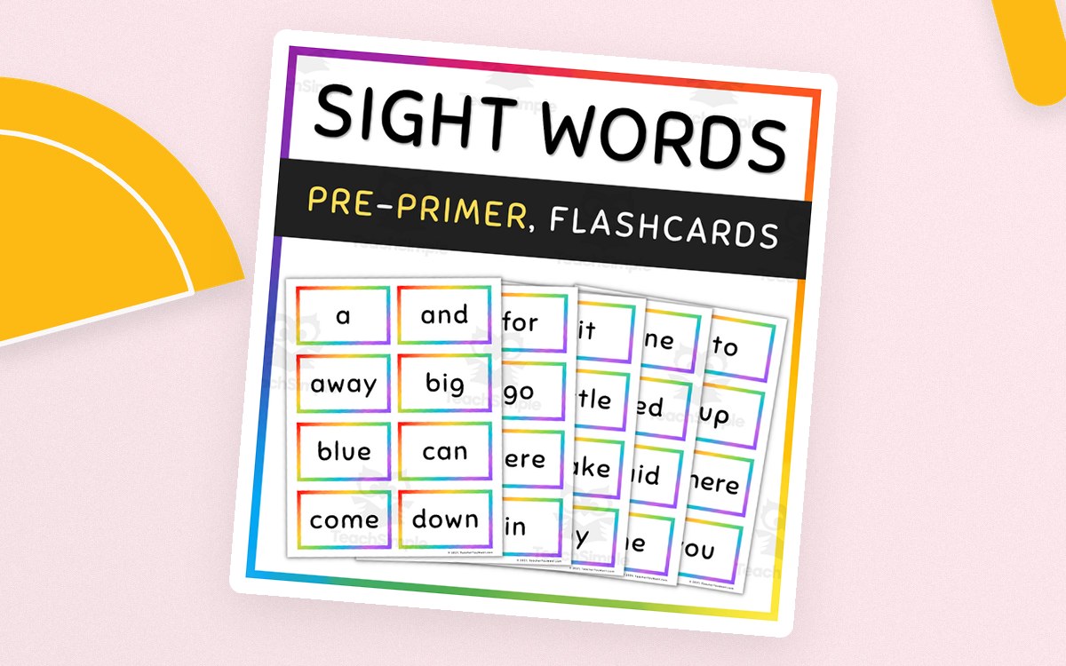 Pre-Primer Sight Words Flashcards – Rainbow Set teaching resource preview