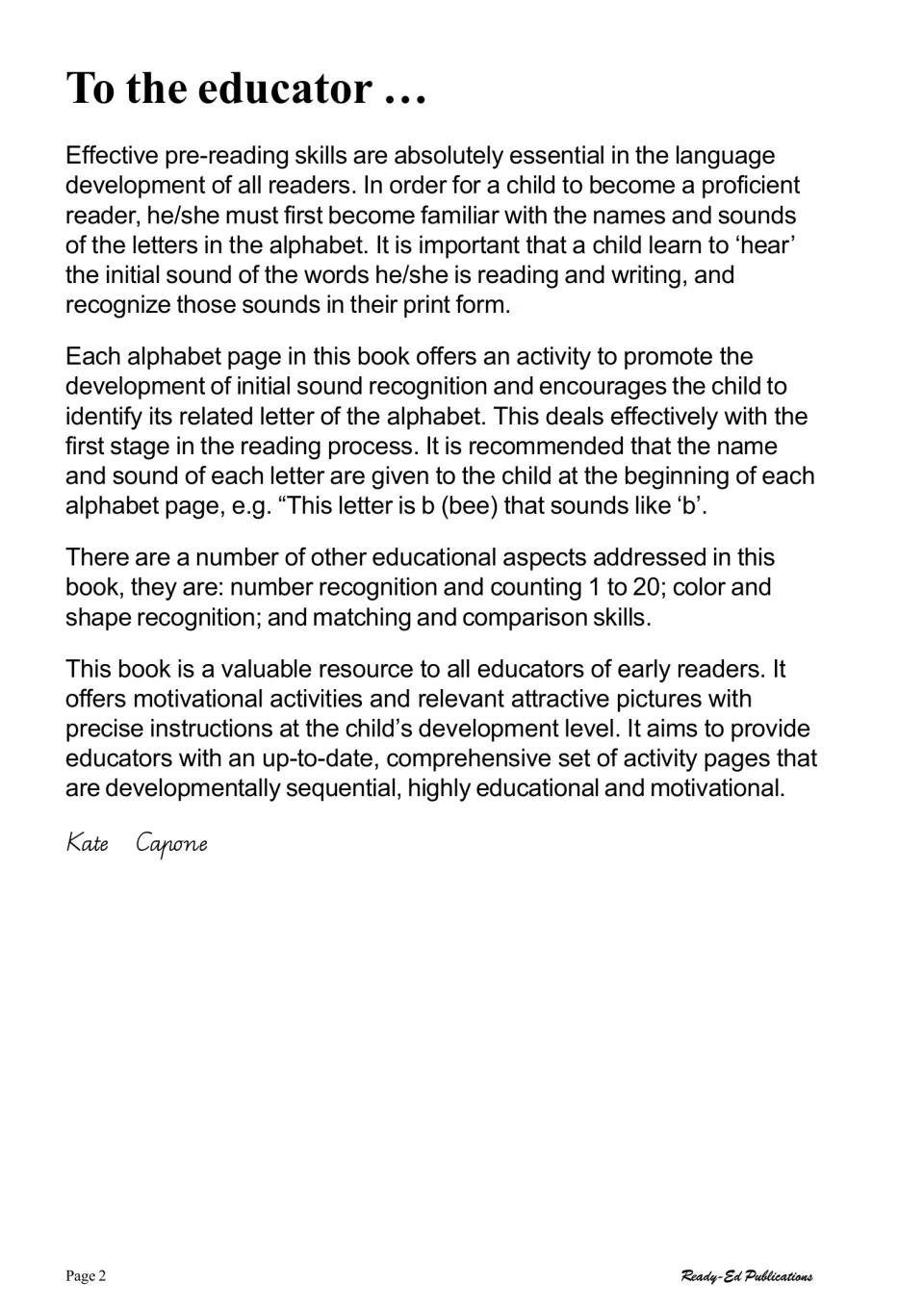 To the educator: why letter names and initial sounds matter and how to introduce each alphabet page