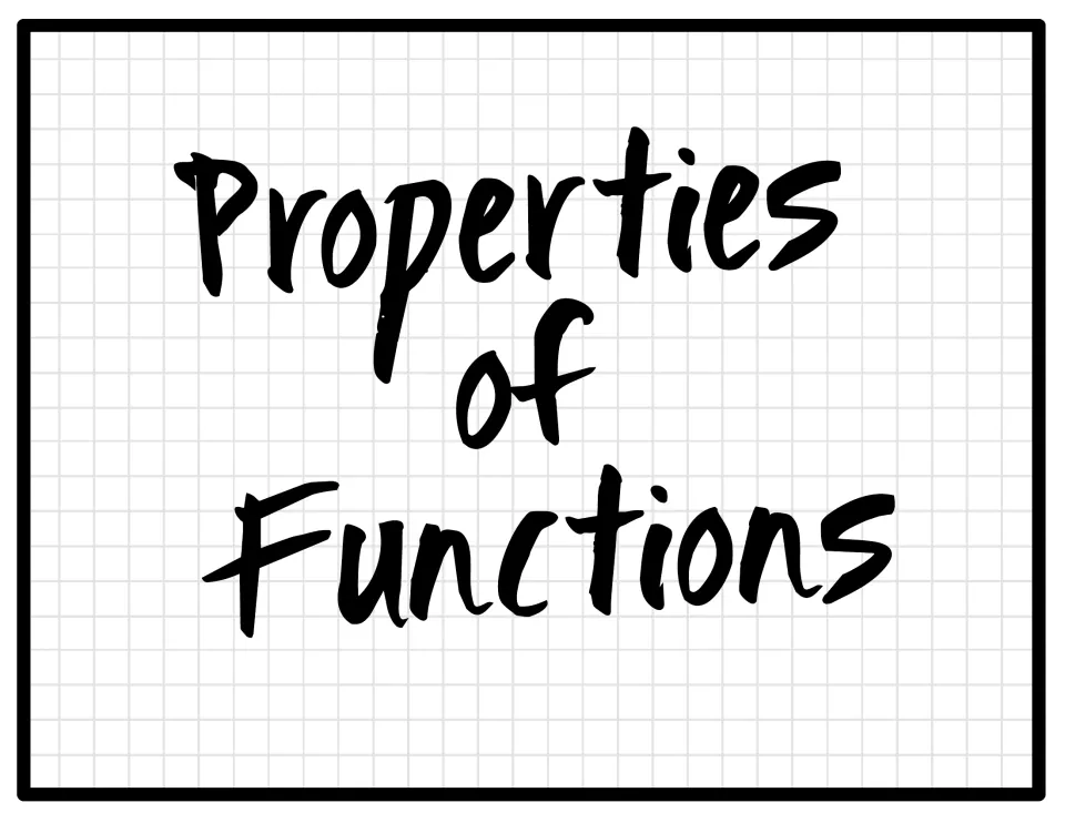 Properties of Functions section divider sign, hand-lettered, marking where the functions posters begin on the wall