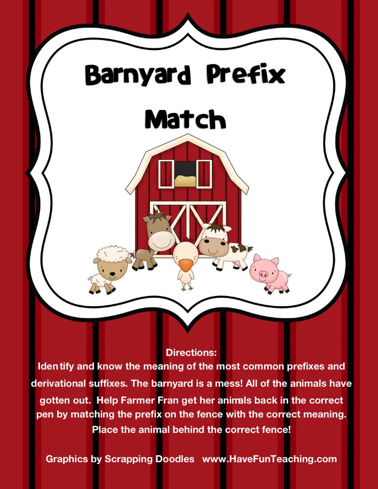 Prefix Barnyard Matching Activity teaching resource preview