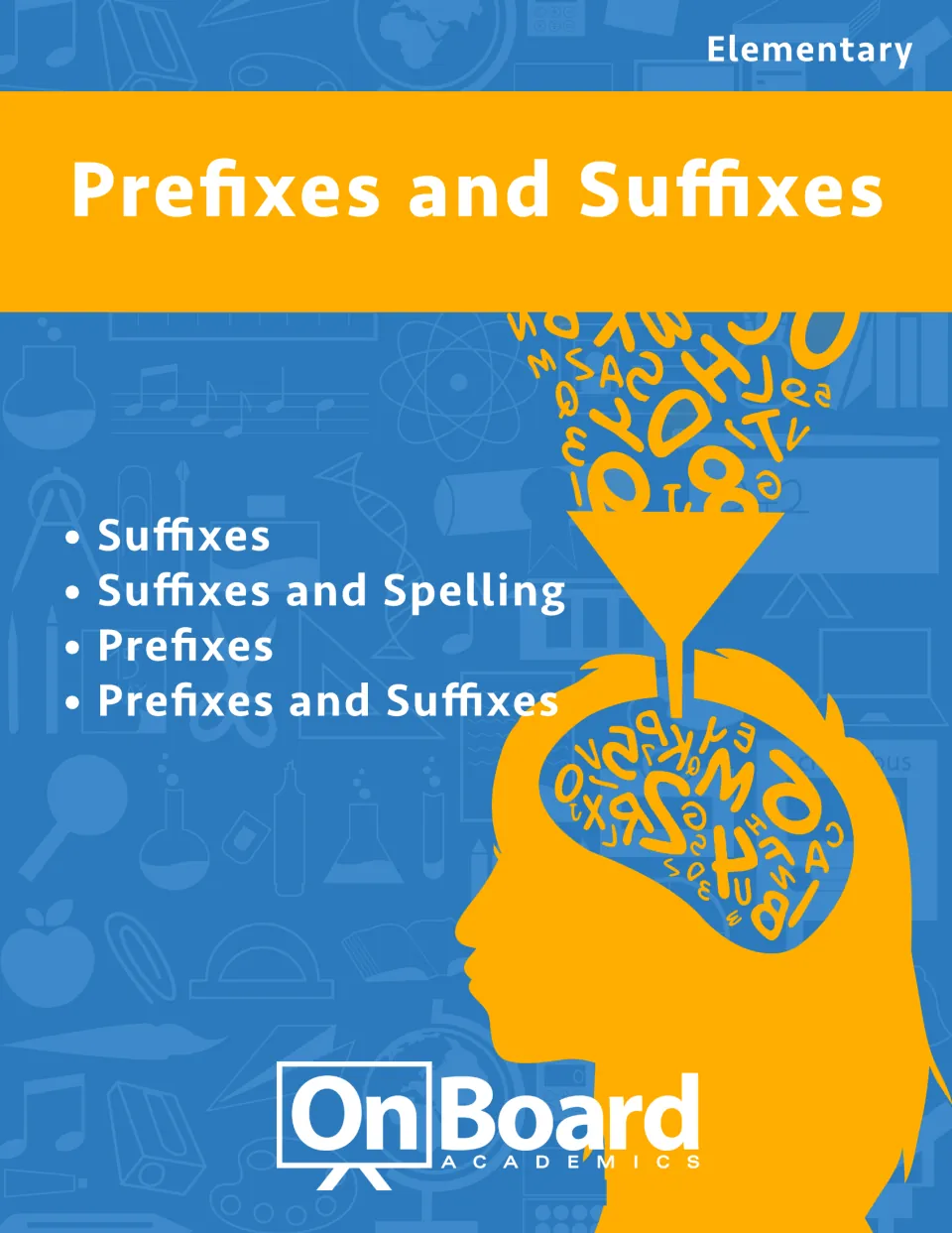 Prefixes and Suffixes cover from OnBoard Academics listing four units: suffixes, suffixes and spelling, prefixes, and both