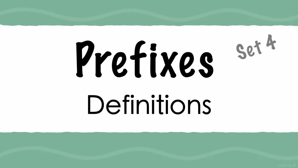 Prefixes Set 4 Definitions cover for a slide presentation where students name prefix words from their definitions
