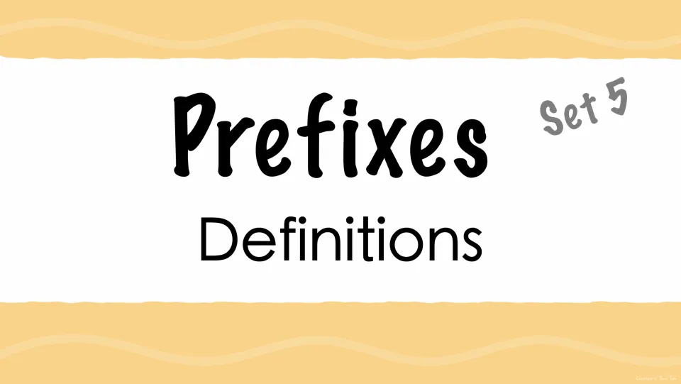 Cover of the prefix definitions presentation, labeled Set 5, introducing the resource's word clues