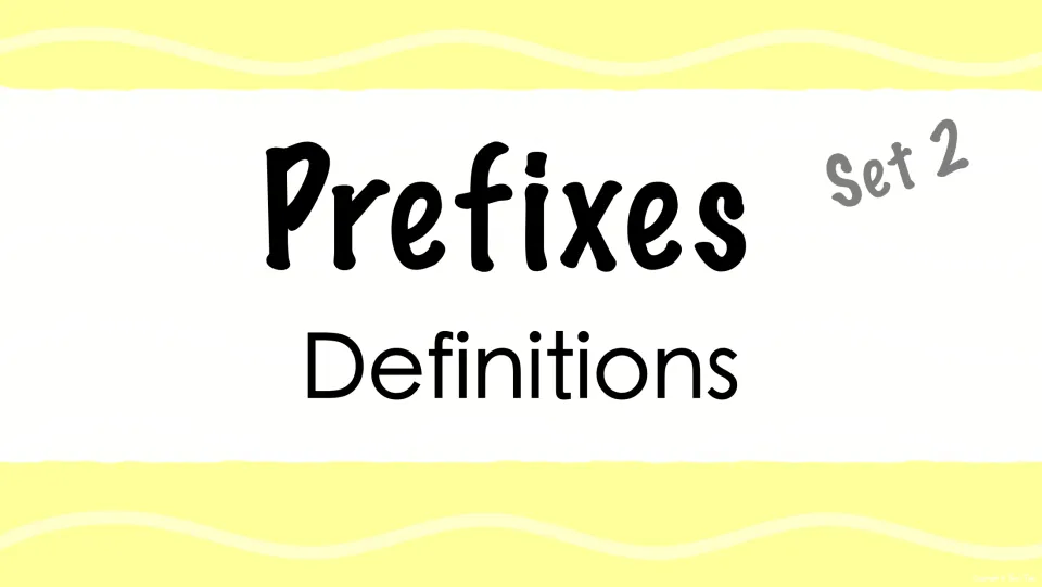 Prefixes Definitions Set 2: title slide opening a slideshow where students guess prefix words from their definitions