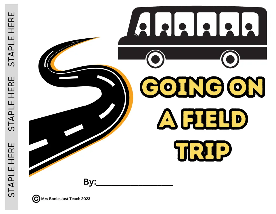 Student book cover with a bus and winding road, where the student writes their name on the By line