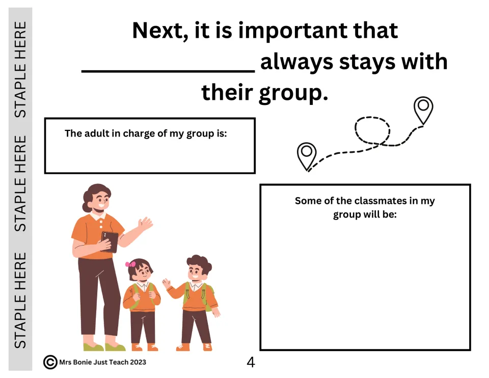 Staying with the group: students write the adult in charge and the classmates in their group