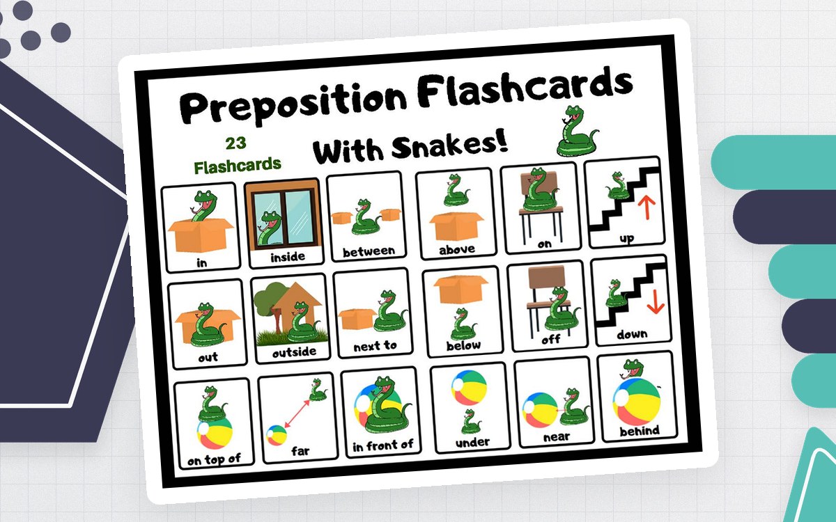 Preposition Flashcards with Snakes – 23 Cards preview: Four card pages