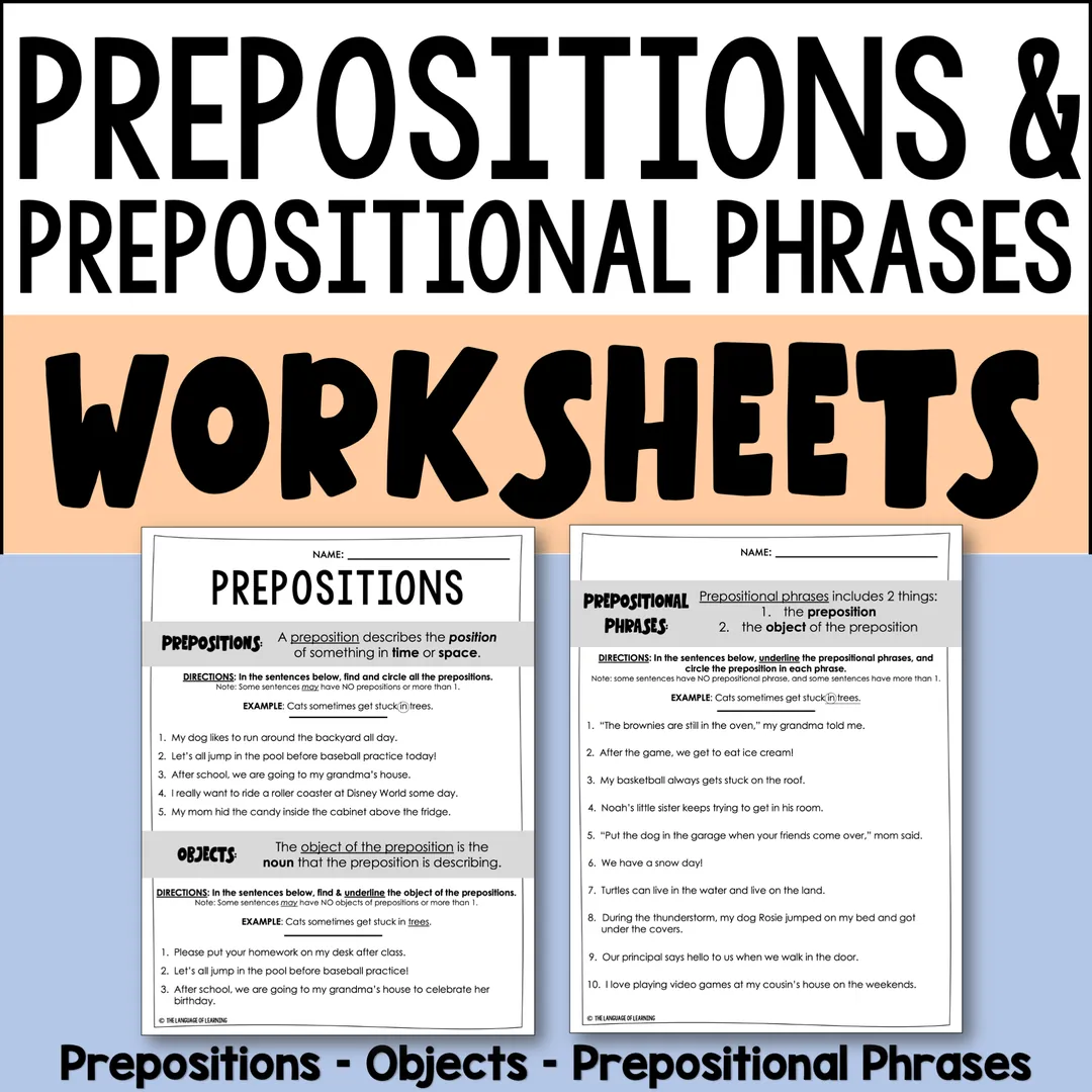 Prepositional Phrases Worksheets – cover