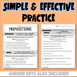 Prepositional Phrases Worksheets – sample page 2