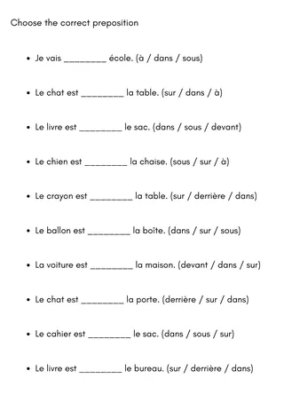 prepositions in french worksheet class 7 – sample page 2