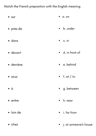 prepositions in french worksheet class 7 – sample page 3