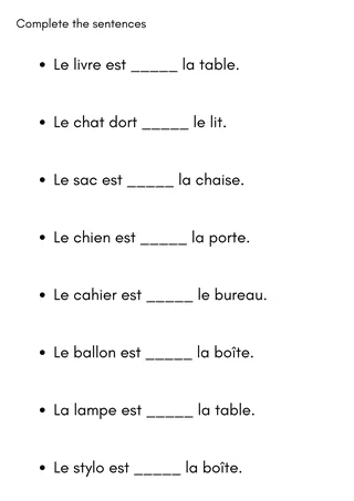 prepositions in french worksheet class 7 – sample page 4