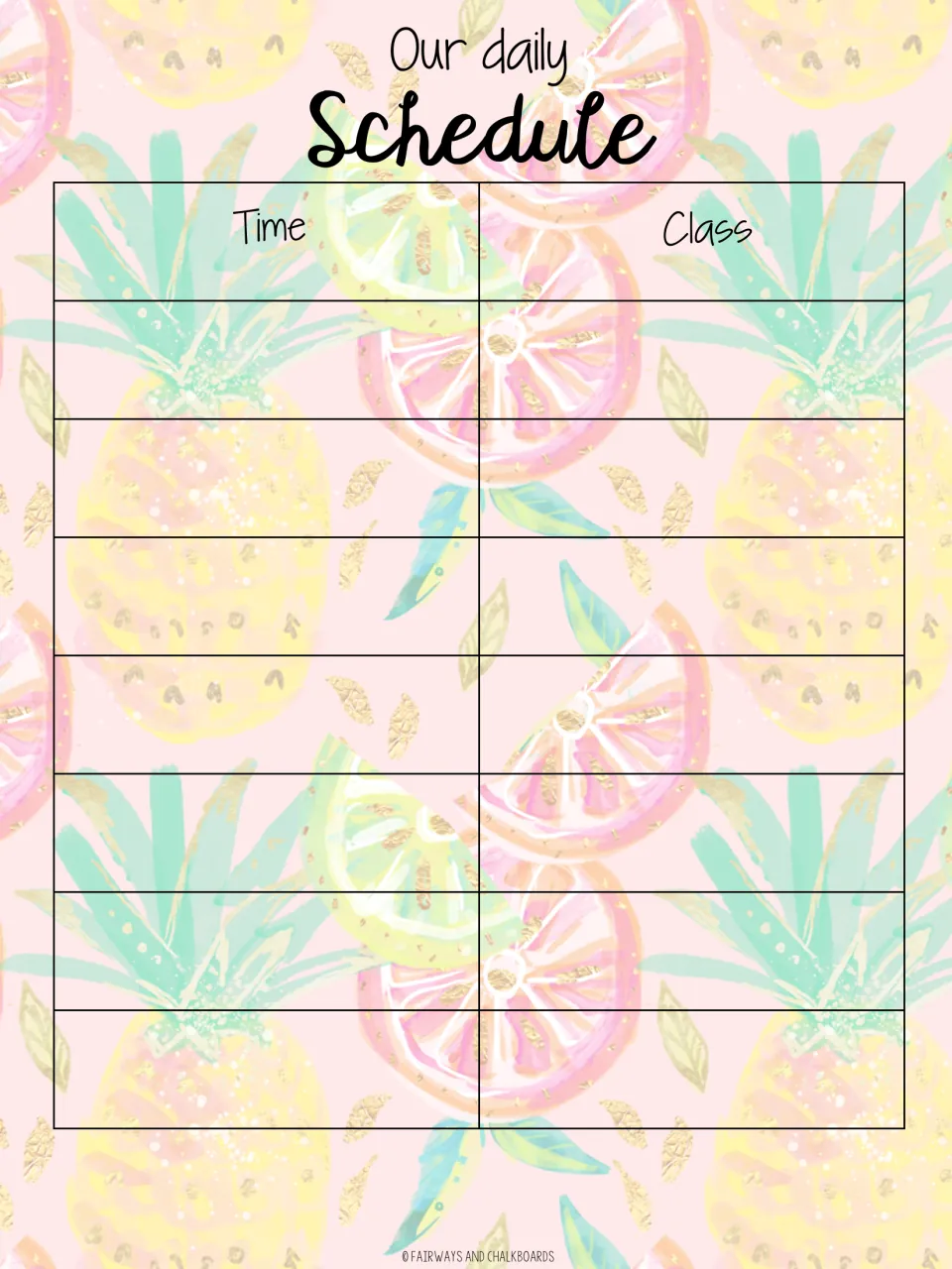 Substitute binder daily schedule form titled 'Our daily Schedule' has Time and Class headings to fill in