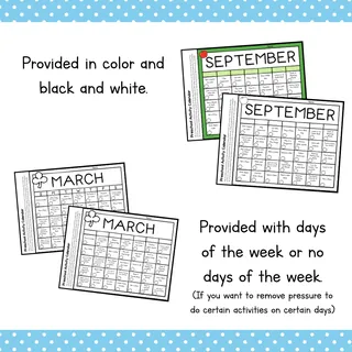 Preschool Activity Calendar – sample page 4