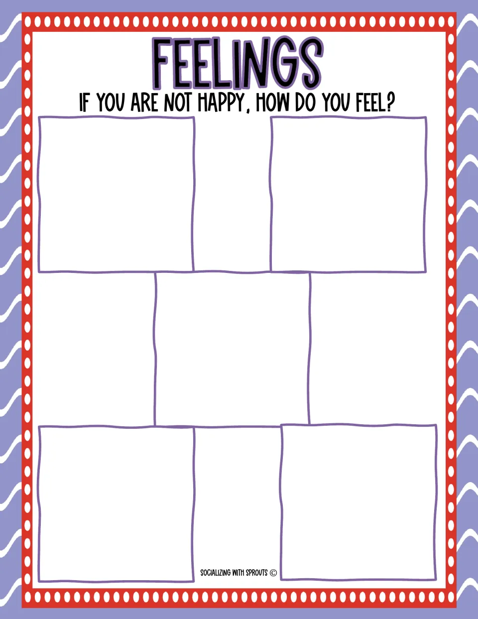 Feelings selection board asks “If you are not happy, how do you feel?” and holds the five emotion cards
