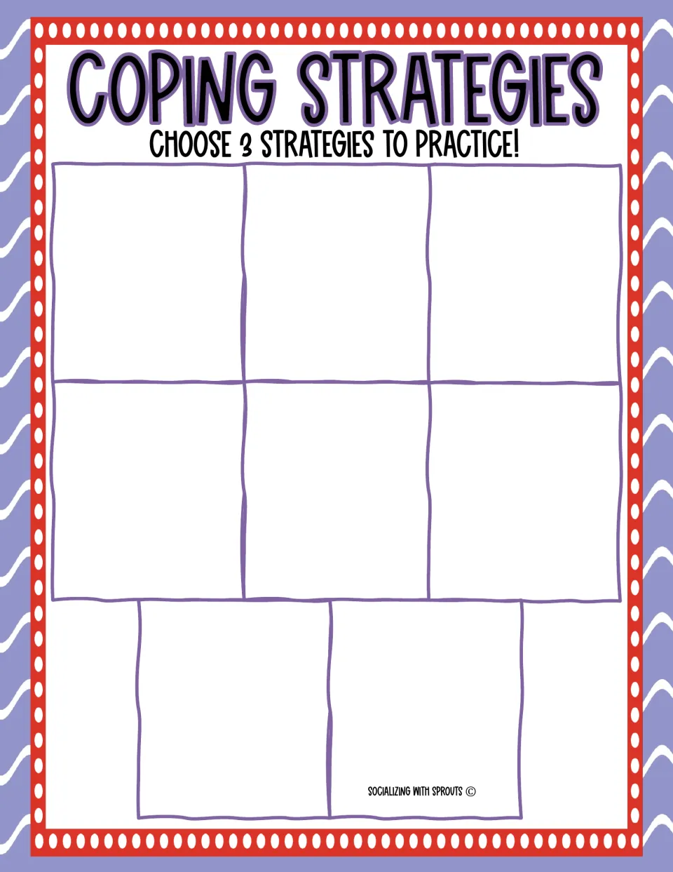 Coping strategies selection board holds eight cards and directs children to choose three to practice