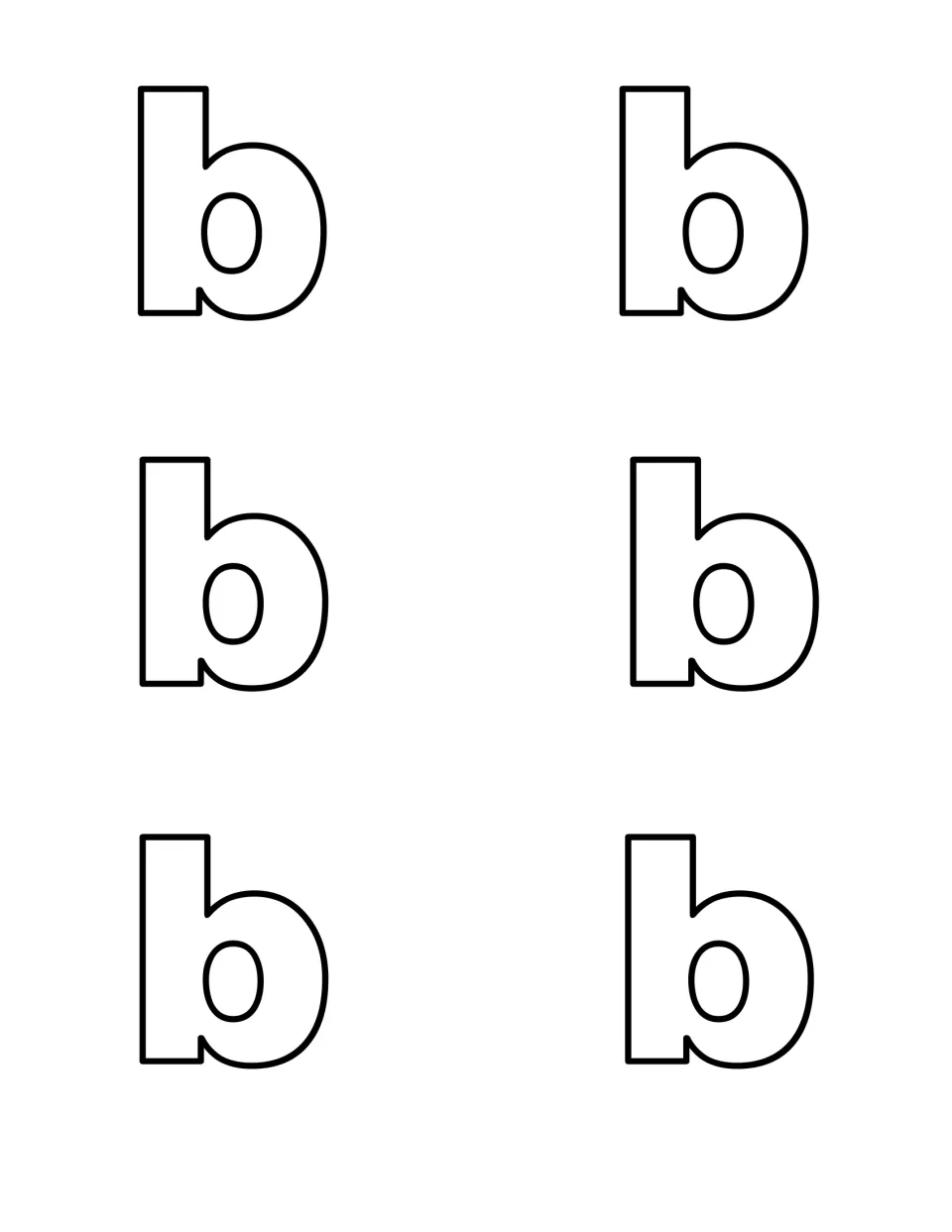 Six large outline lowercase b letters to cut out, hide and find, so children can tell lowercase b apart from capital B