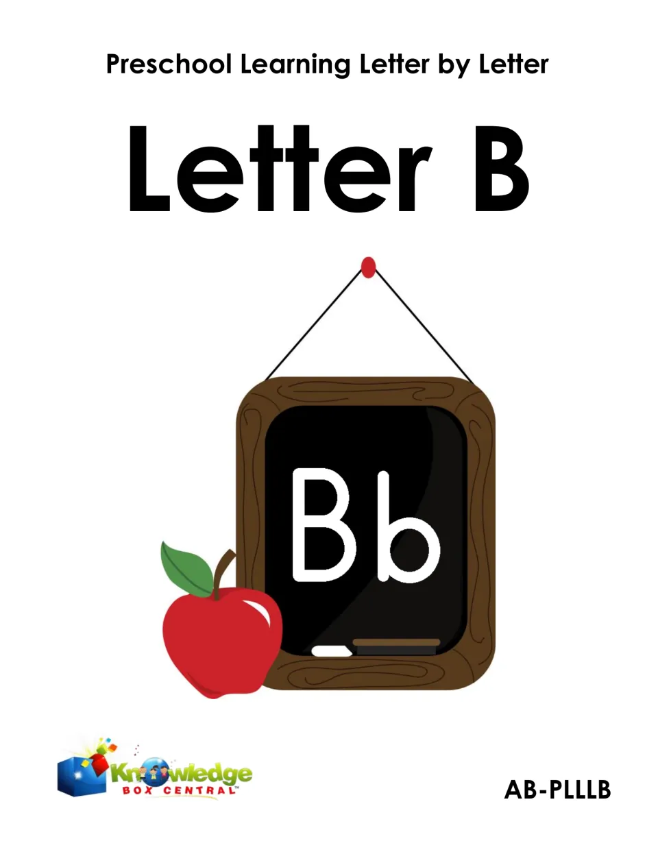 Preschool Learning Letter by Letter cover for Letter B, showing a chalkboard with Bb beside a red apple