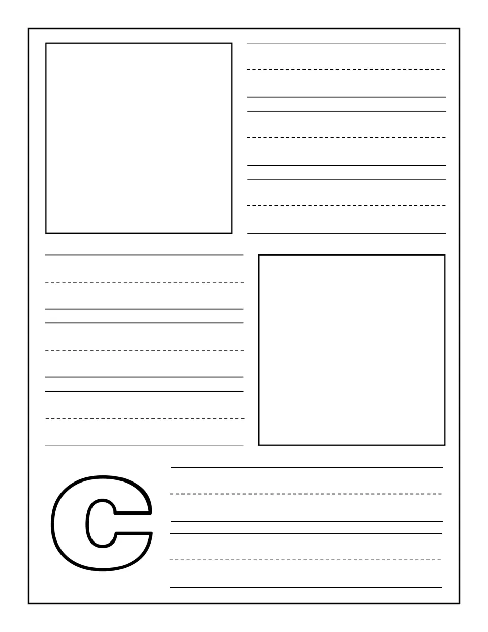 Lowercase c notebooking page: children add two pictures of things starting with c and write a word or caption for each