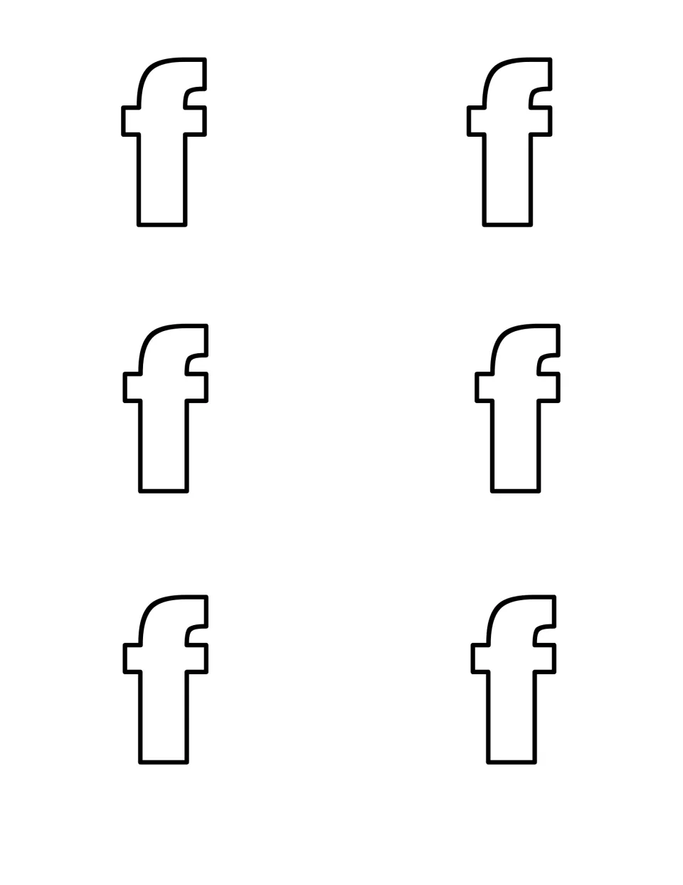 Six outlined lowercase f letters to cut out and hide for the hunt, so children can practise spotting lowercase f