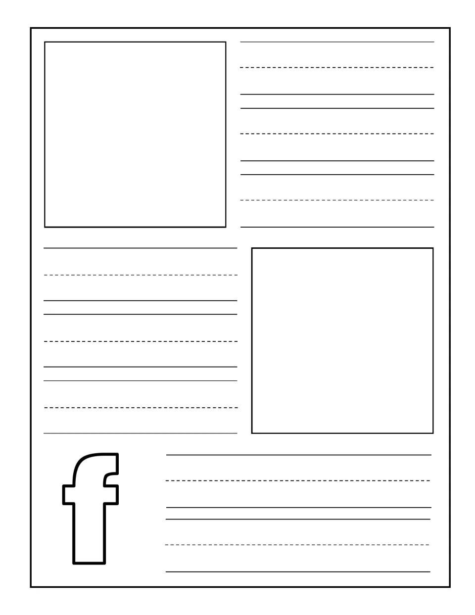 Lowercase f notebooking page: children add two F pictures or stickers and practise writing matching words beside them