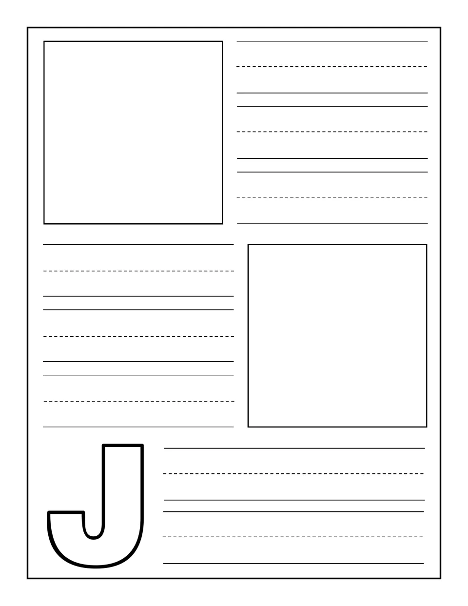 Uppercase J notebooking page: students add two pictures of things starting with J and write a word or caption for each