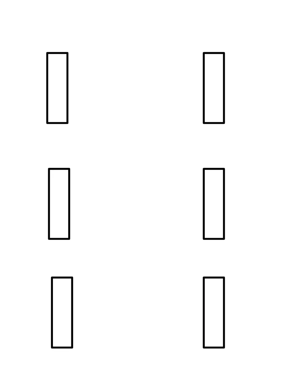 Lowercase l cards: six outlined l shapes to cut out and hide, so children practise telling lowercase l apart from capital L