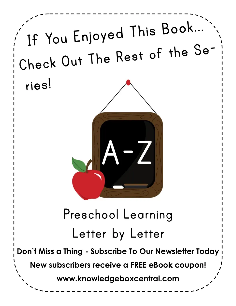 Publisher ad for the Letter by Letter A-Z series with a newsletter sign-up offer and the Knowledge Box Central site