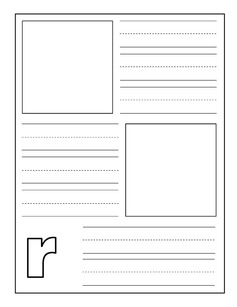 Lowercase r notebooking page: children draw or stamp two r-word pictures and copy each word on the writing rows