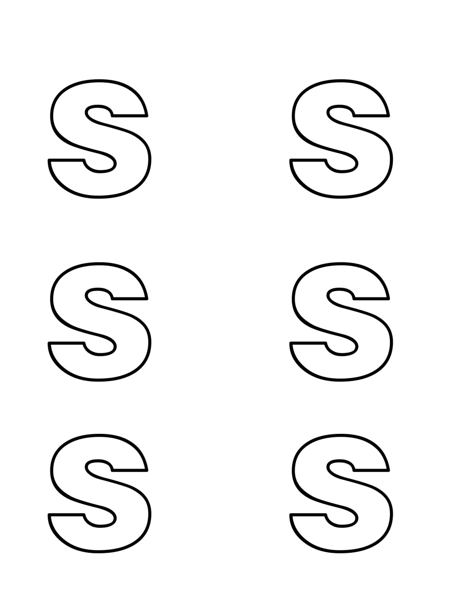 Six outlined capital S letters to print on card stock, cut out and hide for children to find in the letter hunt