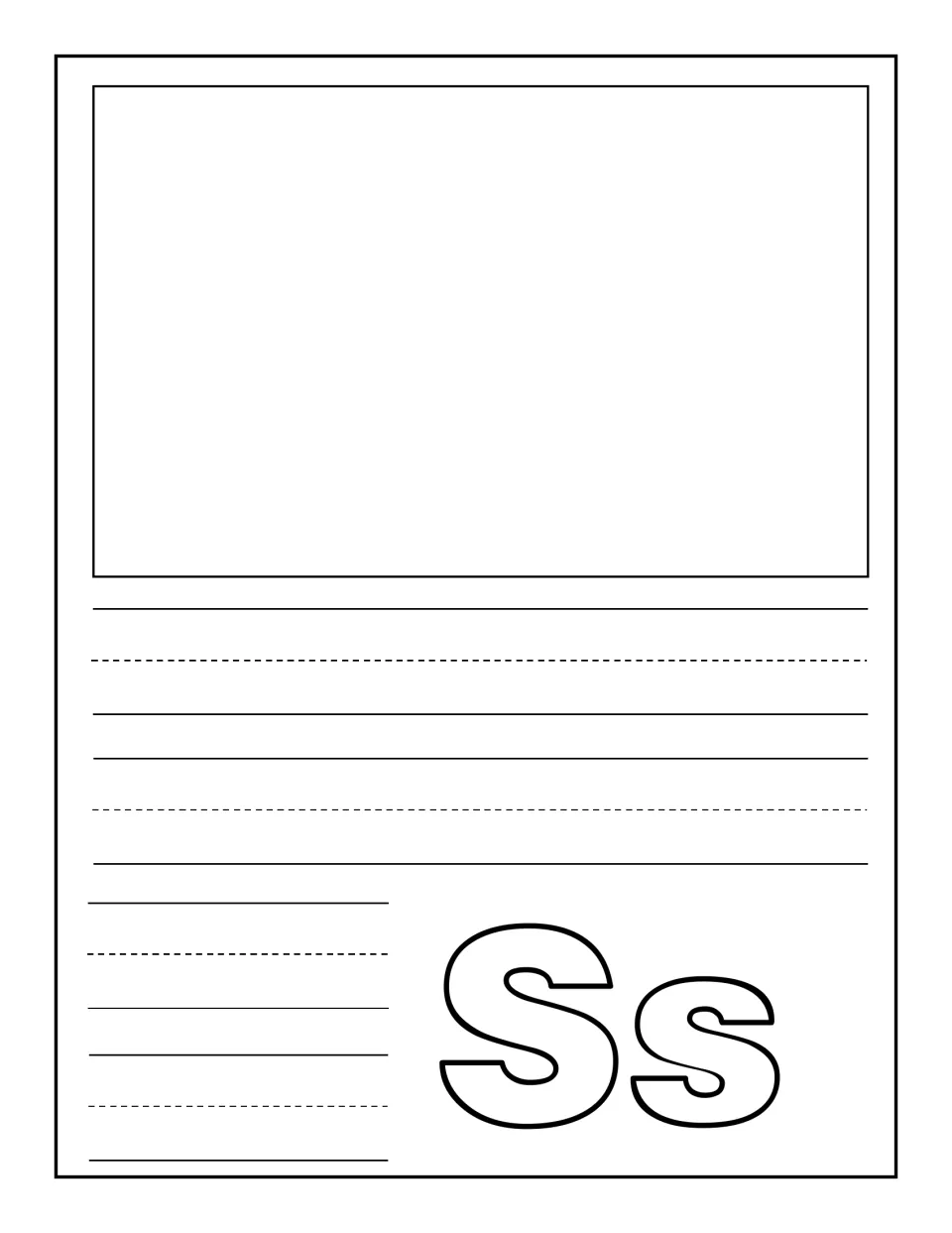 Letter Ss notebooking: children draw or glue one picture of something starting with S, then write its name or a caption