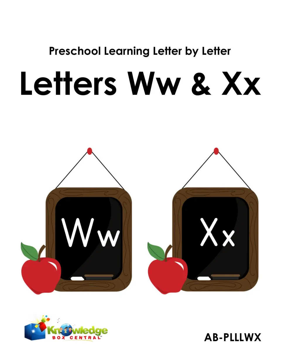 Cover of Preschool Learning Letter by Letter, Letters Ww & Xx, showing both letter pairs on chalkboards beside apples