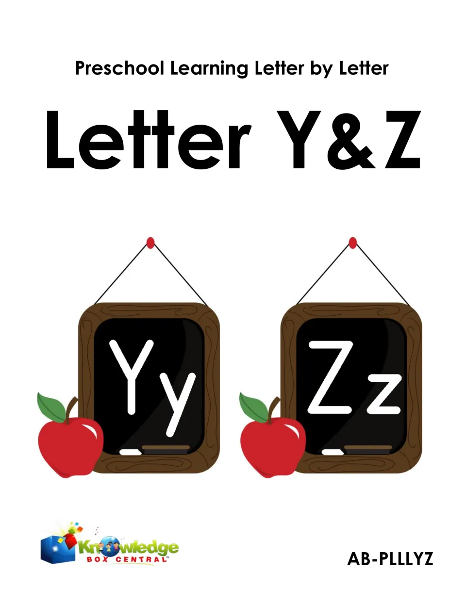 Cover of Preschool Learning Letter by Letter, Letter Y & Z, showing Yy and Zz on two chalkboards with red apples