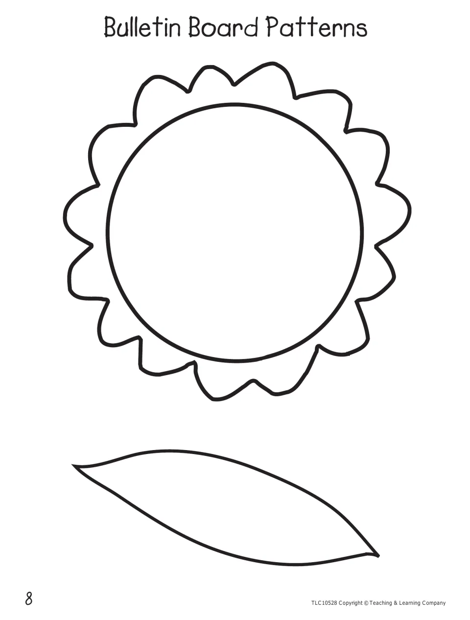 Bulletin board patterns: a large flower outline with an open center for a child's photo and a leaf shape to trace