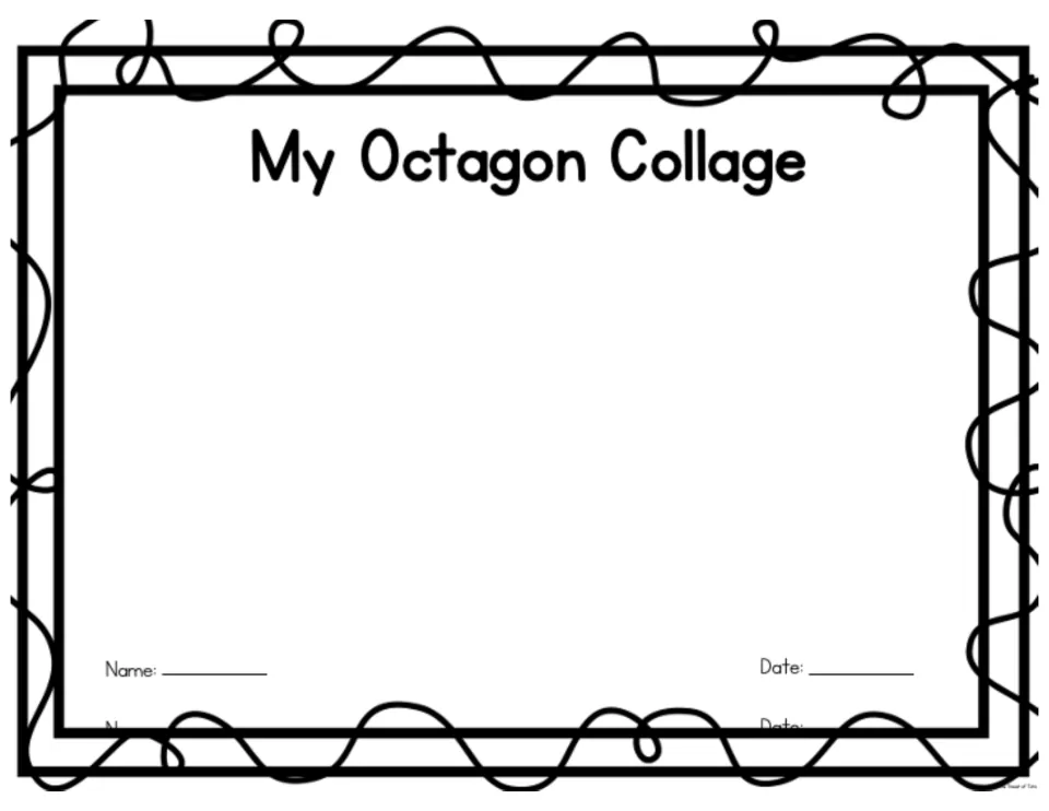 My Octagon Collage: students cut out eight-sided octagons and glue them across the mat as a process art collage